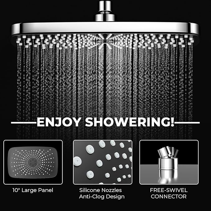 Wide Rain Shower Head With 5 Modes Handheld Showerheads, High Pressure Showerhead Combo with Extension Arm for Bathroom Accessories, Adjustable Shower Head with Anti-Clog Nozzles (Chrome)