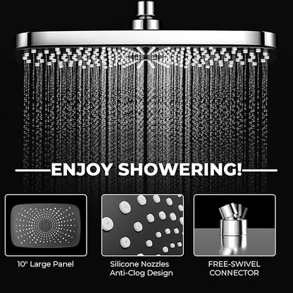 Wide Rain Shower Head With 5 Modes Handheld Showerheads, High Pressure Showerhead Combo with Extension Arm for Bathroom Accessories, Adjustable Shower Head with Anti-Clog Nozzles (Chrome)