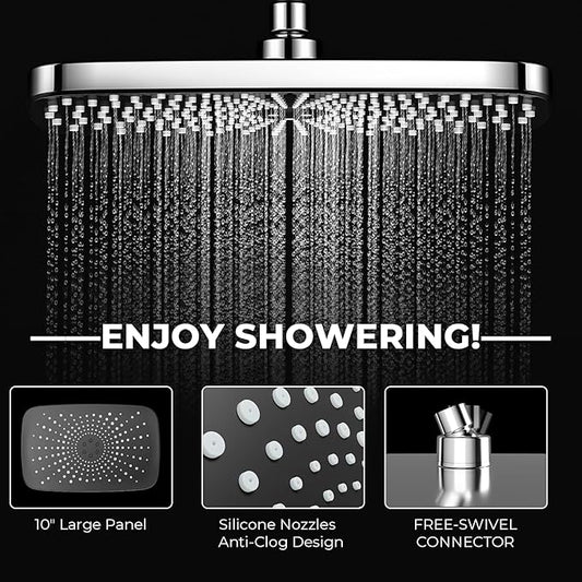Wide Rain Shower Head With 5 Modes Handheld Showerheads, High Pressure Showerhead Combo with Extension Arm for Bathroom Accessories, Adjustable Shower Head with Anti-Clog Nozzles (Chrome)