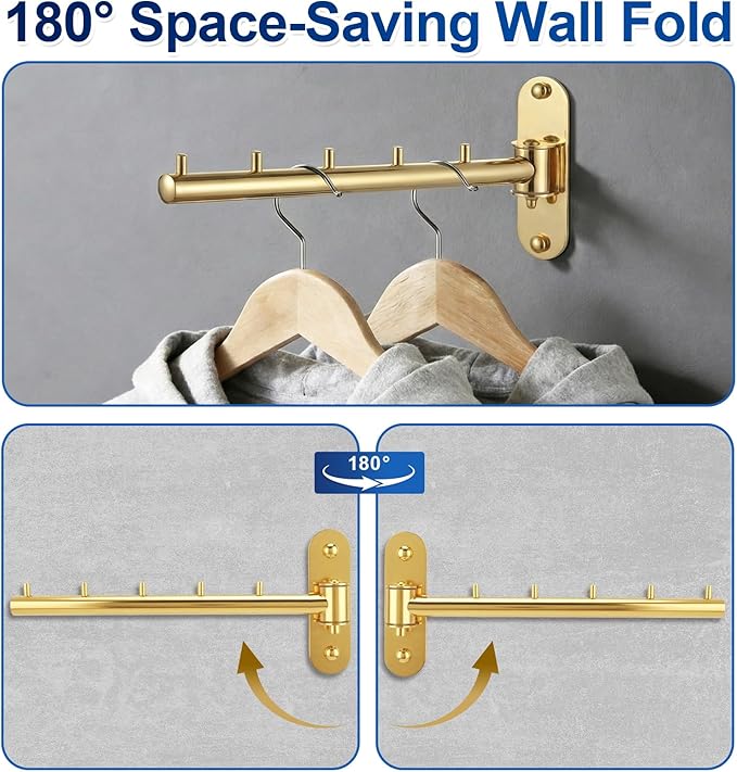 Wall Mounted Clothes Drying Rack, Foldable Drying Rack Clothing, Space Saving Laundry Hanger with 180°Swing Arm, Stainless Steel 304, Clothes Hanger Rack for Bathroom Closet Valet Rod