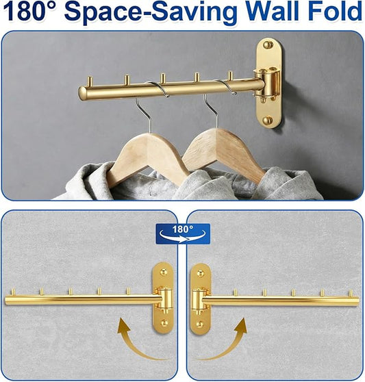 Wall Mounted Clothes Drying Rack, Foldable Drying Rack Clothing, Space Saving Laundry Hanger with 180°Swing Arm, Stainless Steel 304, Clothes Hanger Rack for Bathroom Closet Valet Rod