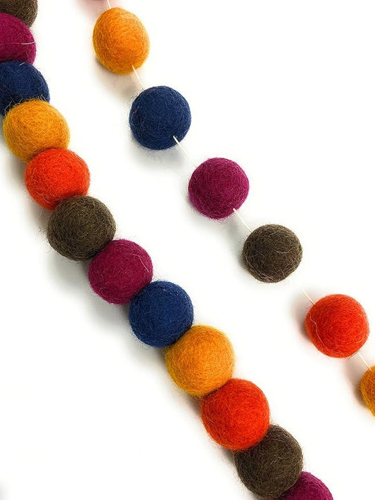 Happy Harvest Garland Wool Felt Balls - 100% Handmade Pom Poms - (50) Pure New Zealand Wool Felt Balls - DIY Pompoms - Approximately 1" Size - Drawstring Muslin Bag