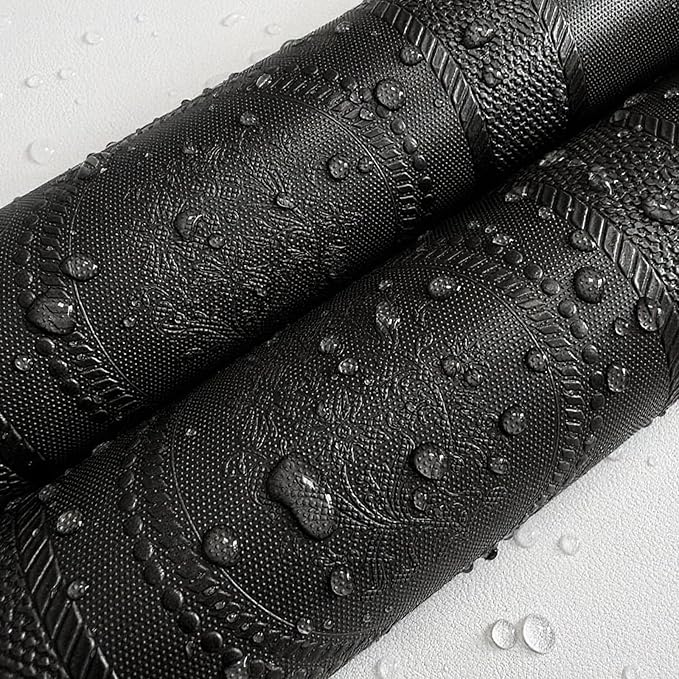 JiffDiff Wallpaper Peel and Stick Textured, 3D Black Embossed Wall Paper Stick on Wallpaper Modern Waterproof Self Adhesive Contact Paper(17.3" x 120")