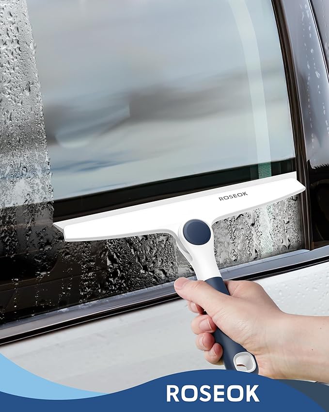 All-Purpose Silicone Squeegee for Shower Glass with Adhesive Hook, Pivoting Head, 10 Inch, Navy Blue, 1 Pack