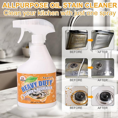 500ml Powerful Kitchen Degreaser Foam Spray – Heavy Duty Cleaning Spray - For Stubborn Splatters, Stove Top, Grill, Drip Pans, & Oven - On All Surfaces ，Lemon Fresh Scent