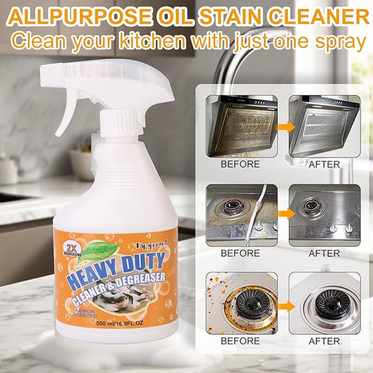 500ml Powerful Kitchen Degreaser Foam Spray – Heavy Duty Cleaning Spray - For Stubborn Splatters, Stove Top, Grill, Drip Pans, & Oven - On All Surfaces ，Lemon Fresh Scent