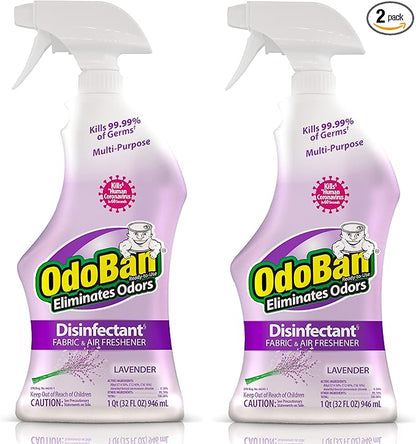 OdoBan Ready-to-Use Disinfectant and Odor Eliminator, Set of 2 Spray Bottles, 32 Ounces Each, Lavender Scent