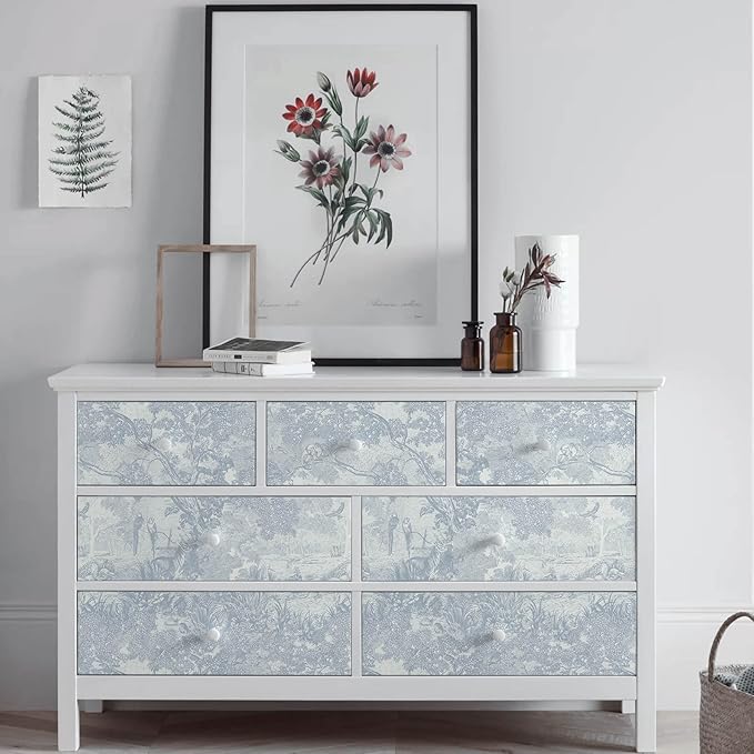 Ismoon Vintage Wallpaper Peel and Stick Blue Neutral Wallpaper 17.3in x6.56ft Forest Animals Contact Paper for Bedroom Thicken Waterproof Self-Adhesive Wall Paper Removable Renter Friendly Vinyl
