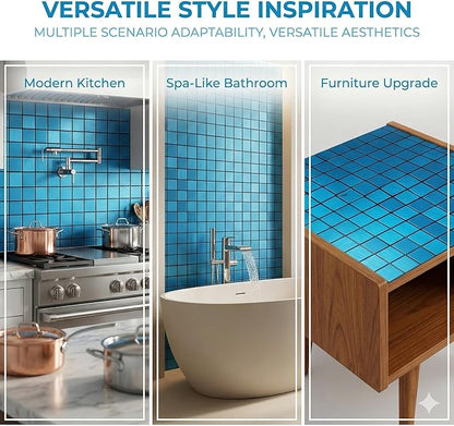 10pcs Waterproof Non-Slip Mosaic Wall Stickers, Heat-Resistant Self-Adhesive Tiles, Easy Cut & Peel for Kitchen Bathroom Bedroom Living Room (10, Blue)
