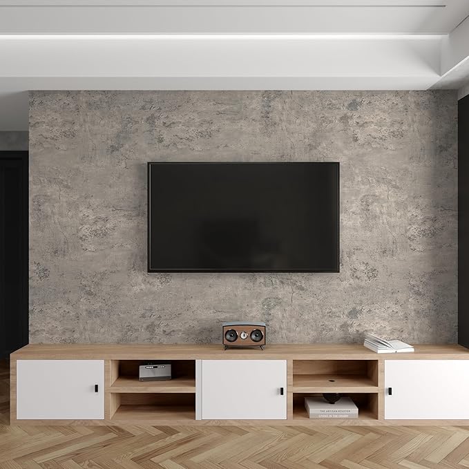 3yecao 31"×157" Extra Wide Thick Light Brown Grey Concrete Wallpaper Peel and Stick 3D Gray Faux Concrete Cement Contact Paper Vinyl Wrap Stained Matte Texture Sticker for Bathroom Garage Living Room
