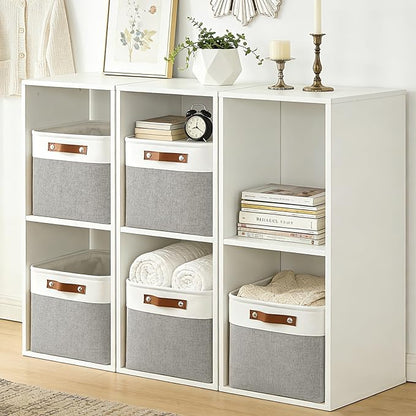 Storage Bins Large Fabric Storage Baskets for Shelves 3 Pack, Decorative Linen Closet Baskets with Handles for Organizing, Shelf, Clothes, Home, Office, 15x11x9.5Inches (Grey&White)