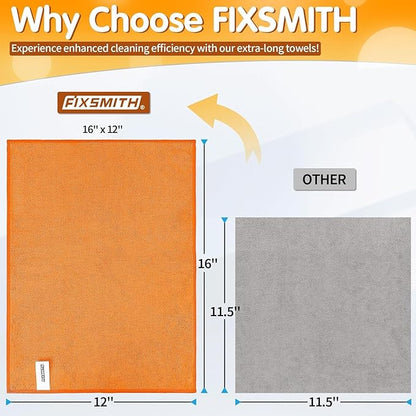 FIXSMITH Microfiber Cleaning Cloth -Pack of 24, Highly Absorbent Cleaning Rags(Grey&Orange), 16"X12" All Purpose Cleaning Towels for Housekeeping, Kitchen, Car, Reusable Microfiber Towels