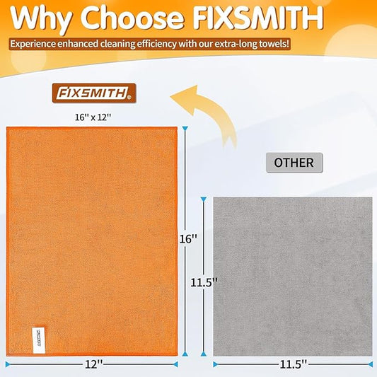 FIXSMITH Microfiber Cleaning Cloth -Pack of 50, Highly Absorbent Cleaning Rags(Grey&Orange), 16"X12" All Purpose Cleaning Towels for Housekeeping, Kitchen, Car, Reusable Microfiber Towels