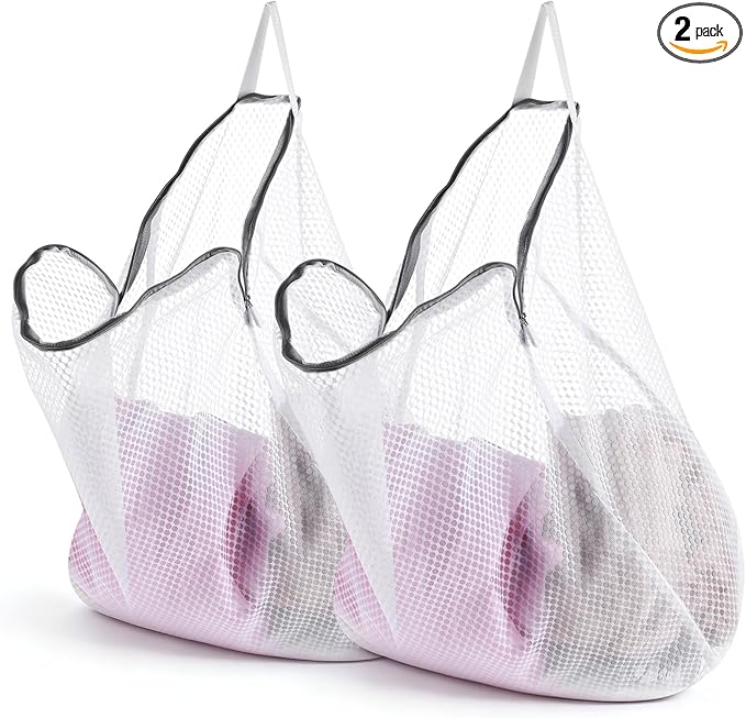 2Pcs Mesh Hanging Laundry Bags, Wash Bag for Delicates Mesh Laundry Bags for Dormitory, Travelling, College,Apartment, Camping, RV, Machine 15 X 12 Inch