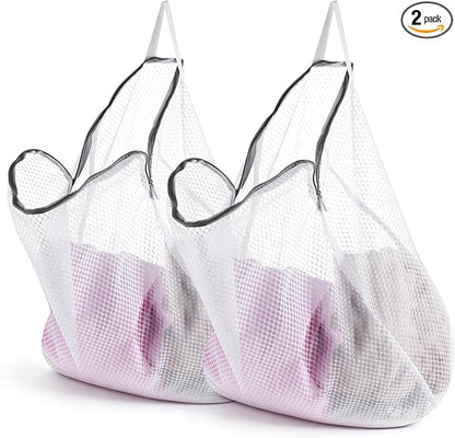 2Pcs Mesh Hanging Laundry Bags, Wash Bag for Delicates Mesh Laundry Bags for Dormitory, Travelling, College,Apartment, Camping, RV, Machine 15 X 12 Inch