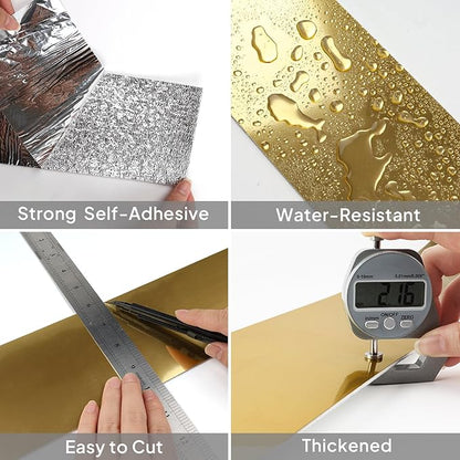 Self-Adhesive Wall Trim with Mirror Finish, 3.93" x 196.8" Peel and Stick PVC+XPE Wallpaper Borders, Waterproof Baseboard Cover for Bathroom, Kitchen, Bedroom, 1 Pc