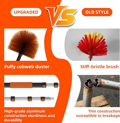 26 FT Cobweb Duster with Extension Pole, Cobweb Duster with 5-20FT Telescoping Extension Pole, Cleans Spider Webs, Washable & Reusable for High Ceilings, Fans & Outdoor & Indoor Cleaning