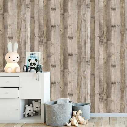 Yun-aeon Natural Wood-Grey Wood Contact Paper Peel and Stick Wallpaper 34.6"x 480"Self Adhesive Removable Vintage Faux Wood Wall Paper Plank Shelf Home Decoration Kitchen Counter Cover Use