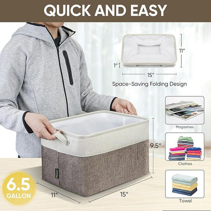 BALEINE 1 Pack Fabric Closet Storage Bins for Shelves, Linen Closet Organizers and Storage, Decorative Baskets for Organizing, Shelf, Clothes, Home, Office (Brown, 15''x11''x9.5'')