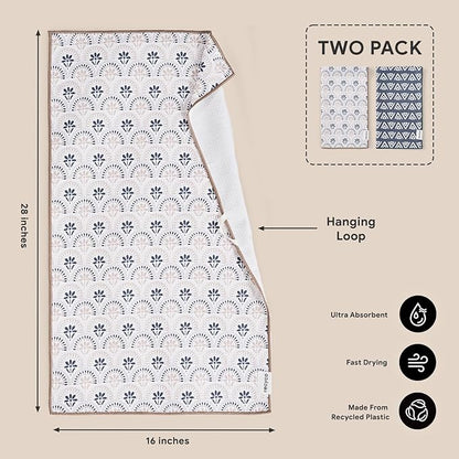 RECYCO Waffle Kitchen Towel Set of 2 - Quick Dry Microfiber Sustainable Dish Towels - Ultra Absorbent Reusable Cleaning Tea Towels - Lightweight Hand Towels,16”x 28”, Neutral Boho