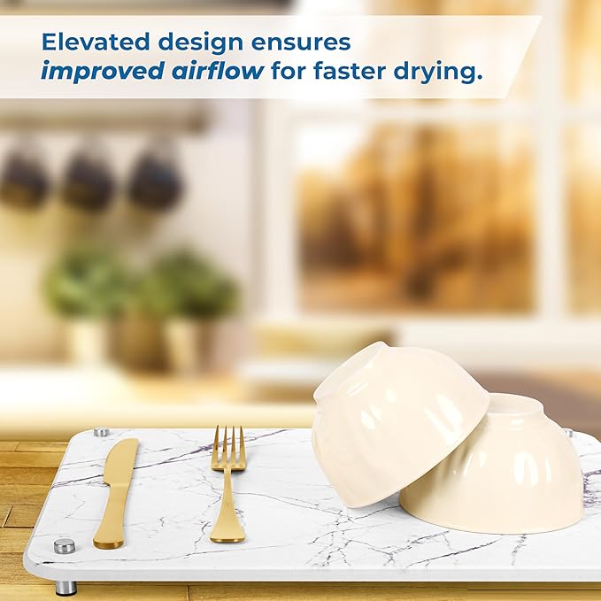 Spaceneat Diatomite Stone Drying Mat for Kitchen Counter - Rapid Moisture Removal - 15.7" x 11.8" Large Dish Drying Stone for Kitchen Sink - Diatomaceous Earth Quick Dry Dish Mat - White Marble