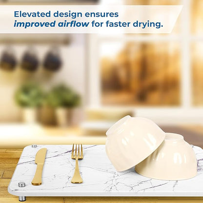 Spaceneat Diatomite Stone Drying Mat for Kitchen Counter - Rapid Moisture Removal - 15.7" x 11.8" Large Dish Drying Stone for Kitchen Sink - Diatomaceous Earth Quick Dry Dish Mat - White Marble