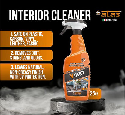 VINET – Multisurface Cleaner Spray 750ml for Car, Home & Outdoor – for Plastic, Leather, Glass & Metal – No Residues – Water-Based, Biodegradable, Fresh Scent, Made in Italy