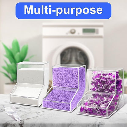 Laundry Pods Container with Spoon, Acrylic Candy Dispenser with 2 Lid, Dishwasher Pod Holder, Laundry Detergent Container, Laundry Organization for Laundry Room, kitchen, Office Used- Stand, 1pcs