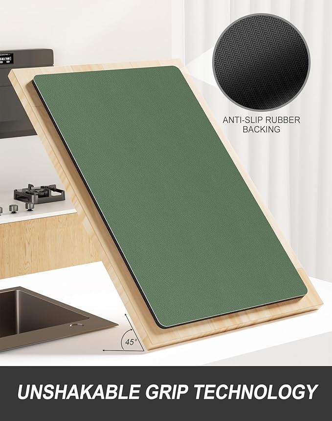 Rnivvi Dish Drying Mat for Kitchen Counter, XL 15 x 24" Super Absorbent Drainer Pad Easy Clean Dish Rack Pad, Non-Slip Heat Resistant Coffee Bar Mat for Coffee Machine Station Accessories,Forest Green