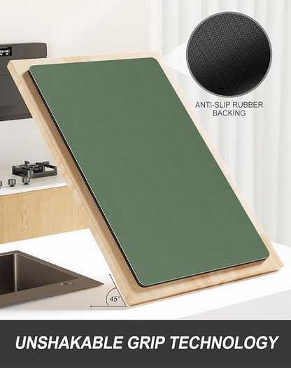 Rnivvi Dish Drying Mat for Kitchen Counter, XL 15 x 24" Super Absorbent Drainer Pad Easy Clean Dish Rack Pad, Non-Slip Heat Resistant Coffee Bar Mat for Coffee Machine Station Accessories,Forest Green