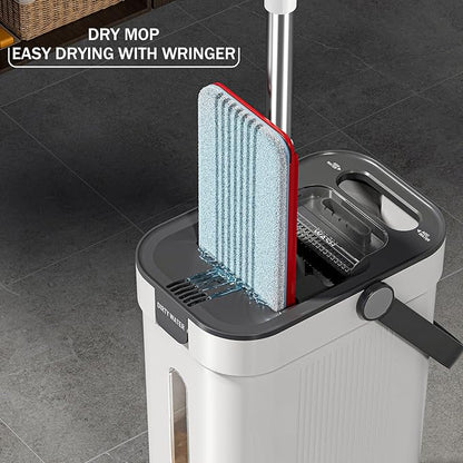 Dual-Mop and Bucket Set, 3-Tank Flat Mop and Bucket System with Separate Dirty and Clean Water, Wall Cleaner Mop, Flat Mops for Floor Cleaning with 6 Microfiber Pads