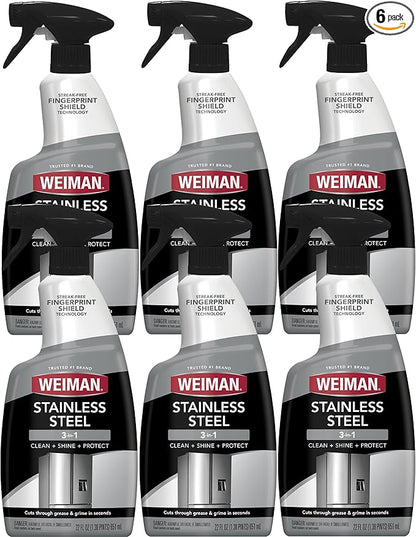Weiman Stainless Steel Cleaner & Polish, 6 Pack, Anti Fingerprint Spray, Water Spots & Grease, No Streaks or Residue, Safe for Metal Polish, Chrome, Appliances, Fridge, Sinks & Grills