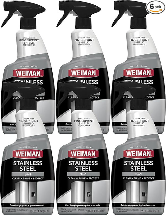 Weiman Stainless Steel Cleaner & Polish, 6 Pack, Anti Fingerprint Spray, Water Spots & Grease, No Streaks or Residue, Safe for Metal Polish, Chrome, Appliances, Fridge, Sinks & Grills