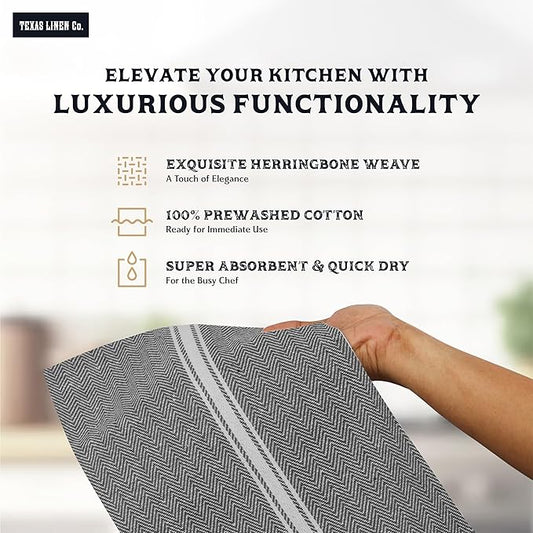 TEXAS LINEN CO. Cotton Kitchen Towels 6 Pack - 15 x 25 Inches - Highly Absorbent Dish Towels for Kitchen Drying, Soft Durable Reusable Quick Dry Tea, Kitchen and Dish Cloths Set - Grey Chambray