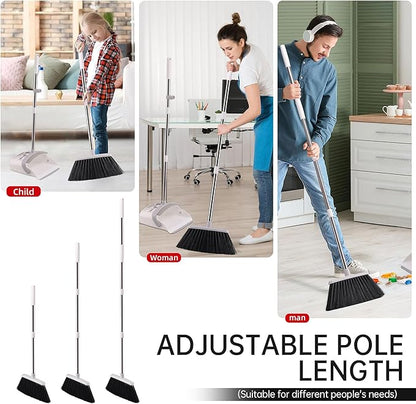 Broom with Dustpan Combo Set, Hand Broom and Dustpan Set for Sweeping Indoor Angle Broom for Home Office Kitchen Lobby Floor Pet Hair Indoor&Outdoor Cleaning (White&Gray)