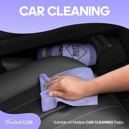 Fantasticlean Microfiber Cleaning Cloth Roll -60 Pack, Tear Away Paperless Towels, 8" x 8", Reusable Washable Rags, for House Kitchen, Pet, Office, Indoor Outdoor, Compact and Portable (Light-Purple)