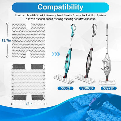 KEEPOW Steam Mop Pads Replacement P184WQ Compatible with Shark Genius Lift-Away Pocket Steam Mop S3973 S3973D S6002 S5003 S6001W S6003W S5001 S5002, Washable Steamer Cleaner Pads for Hard Floor 3 Pack