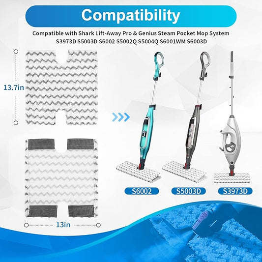 KEEPOW Steam Mop Pads Replacement P184WQ Compatible with Shark Genius Lift-Away Pocket Steam Mop S3973 S3973D S6002 S5003 S6001W S6003W S5001 S5002, Washable Steamer Cleaner Pads for Hard Floor 3 Pack