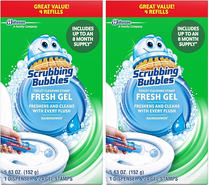 Scrubbing Bubbles Fresh Gel Toilet Cleaning Stamp Refill Value Pack, Rainshower, 24 Stamps, 2 Pack