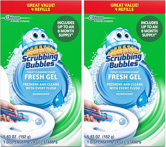Scrubbing Bubbles Fresh Gel Toilet Cleaning Stamp Refill Value Pack, Rainshower, 24 Stamps, 2 Pack