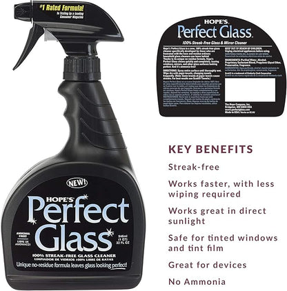 HOPE'S Perfect Glass Cleaner, Streak-Free, Ammonia-Free Window, Mirror, Screen, and Shower Door Cleaner, Indoor and Outdoor Glass Surfaces, 32 Fl Oz Spray Bottle and 67.6 Fl Oz Refill, Pack of 4