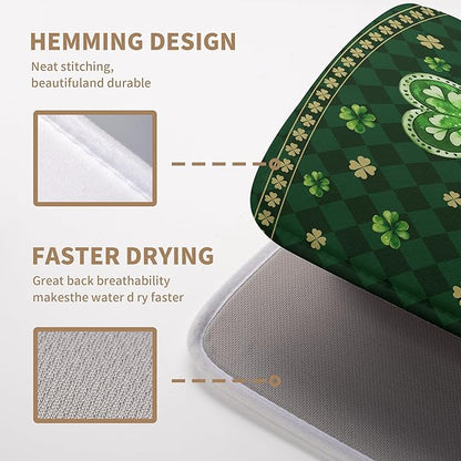 St Patrick's Day Shamrock Dish Drying Mat Green Spring Kitchen Dish Drying Pad Absorbent Dish Dryer Mat for Kitchen Countertops Microfiber Dishes Drainer Pad Dish Drying Rack Mat (18x24 in)