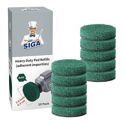 MR.SIGA Heavy Duty Pad Refills for Electric Spin Scrubber, Diameter 2.6in/6.5cm, 10 Pack