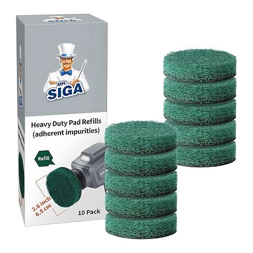 MR.SIGA Heavy Duty Pad Refills for Electric Spin Scrubber, Diameter 2.6in/6.5cm, 10 Pack