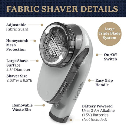 Farberware Lint Remover Fabric Shaver – Battery Operated Lint Shaver with Triple Blades for Clothes, Sweater Shaver to Remove Fuzz, Lint Balls, Pilling for Clothing, Couch, Furniture (Charcoal, Large)