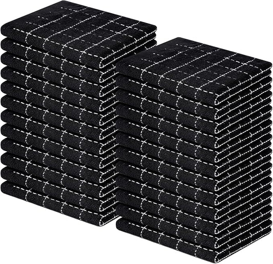 Homaxy 100% Cotton Terry Kitchen Dish Cloths, Ultra Soft and Absorbent Dish Towels for Kitchen, Suitable for Drying and Washing Dishes, 24 Pack, 12 x 12 Inches, Black