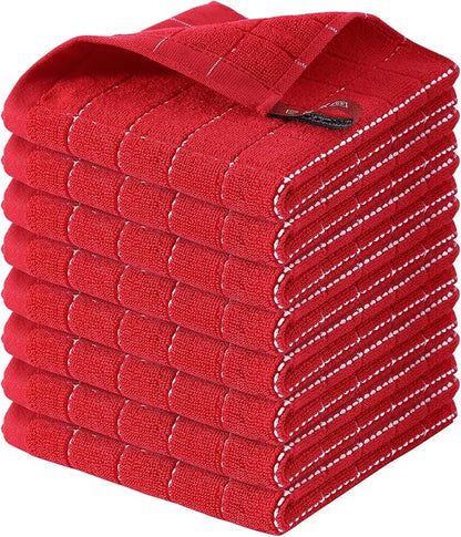 Homaxy 100% Cotton Terry Kitchen Dish Cloths, Ultra Soft and Absorbent Dish Towels for Kitchen, Suitable for Drying and Washing Dishes, 8 Pack, 12 x 12 Inches, Red