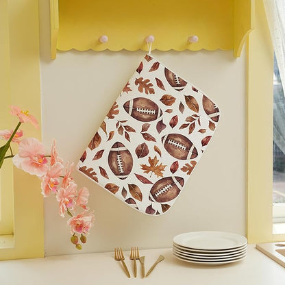 Fall Dish Drying Mat 18x24 Inches For Kitchen Counter Orange Brown Baseball Leaves Kitchen Decoration Drying Mat Decorative Autumn Leaves Drying Pad for Home Kitchen,Dining Room Decor