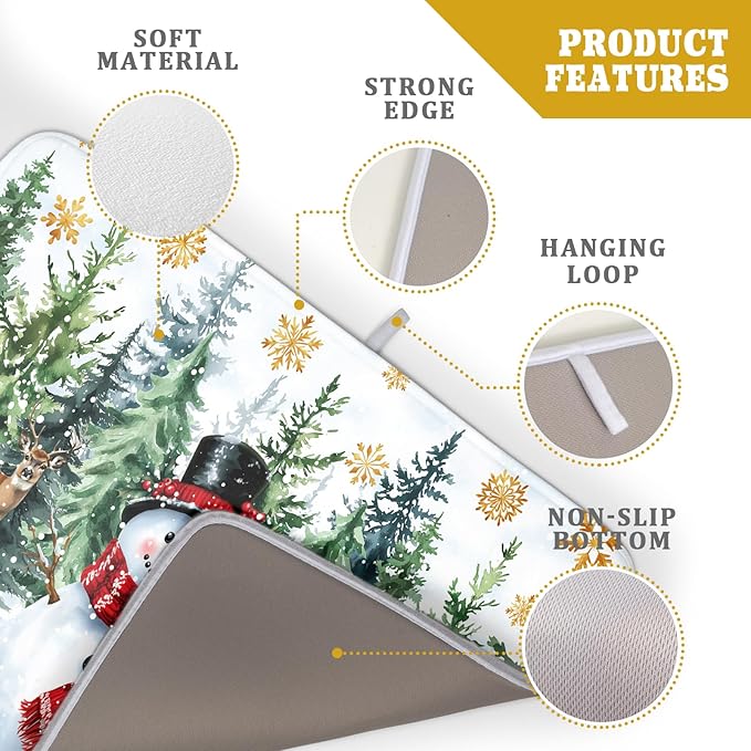 Christmas Kitchen Drying Mat 18 x 24 Inch Xmas Snowman Drying Pad Snowflake and Tree Pattern Absorbent Reversible Microfiber Mats Winter Dish Rack Pad Drainer Mat for Coffee Bar Decor