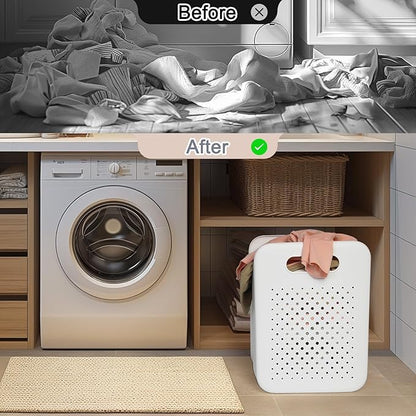 Collapsible Laundry Basket, Space-Saving Wall-Mounted Hamper, Detachable Hanging Organizer for Home, Dorms, RVs, Measures 11.8" x 8" x 14.7" In (White)